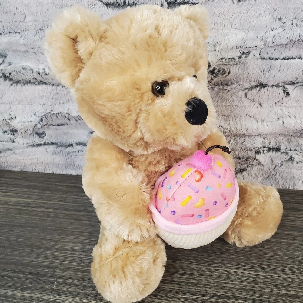 Brown Teddy Bear Plush Holding Pink Cupcake Birthday‎ 11